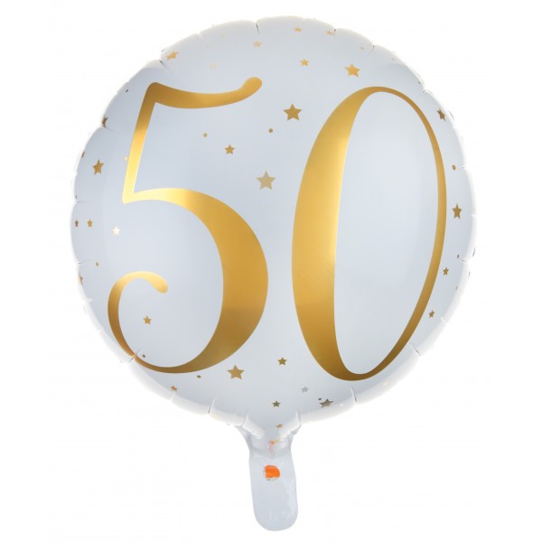 Ballon Aluminium 50 ans Joyeux Anniversaire Blanc et Or - 6236-50