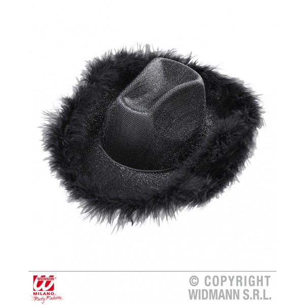 Chapeau de Cowgirl Noir à Plumes  - 0077Q