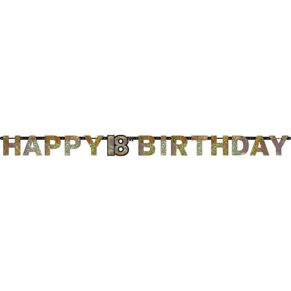Guirlande Lettres - Foil Happy Birthday 18 Sparkling Celebration Silver & Dorée - 213 x 16.2 cm - 9900553