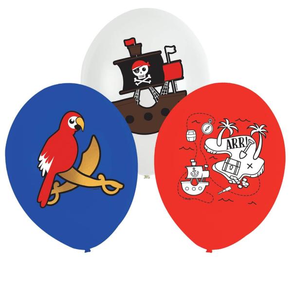 6 Ballons Latex - Carte de Pirates - 9909926