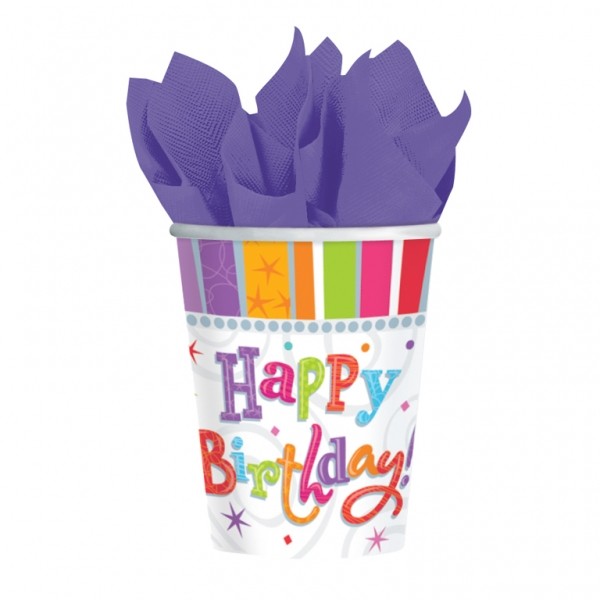 Lot de 8 Gobelets en Carton Happy Birthday - 589980