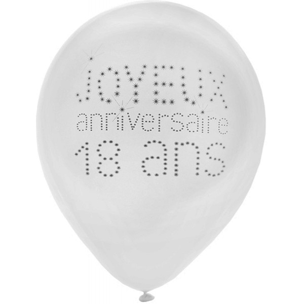 Ballon Blanc - Anniversaire 18 ans x8 - 4450-18