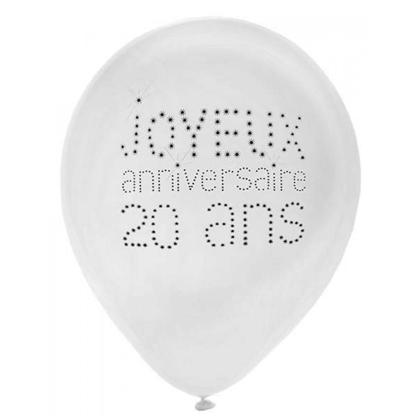 Ballon Blanc - Anniversaire 20 ans x8 - 4450-20