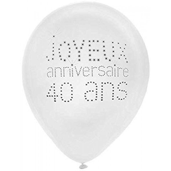 Ballon Blanc - Anniversaire 40 ans x8 - 4450-40