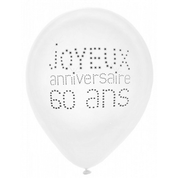 Ballon Blanc - Anniversaire 60 ans x8 - 4450-60