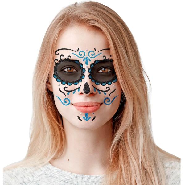 Tatouage décor art visage : Glitter bleu jour des morts - 51958