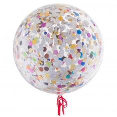 Ballon bubble rond avec confettis 45 cm