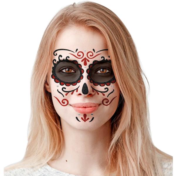 Tatouage décor art visage : Glitter rouge jour des morts - 51957
