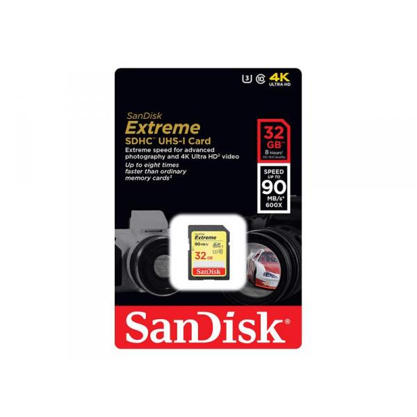 SDHC 32GB Sandisk Extreme UHS-I (90MBs/600x) sous blister - 13245