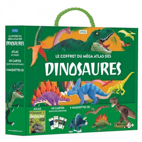 Coffret Méga Atlas des dinosaures : Livre, cartes, et 4 maquettes 3D - Sassi-307568