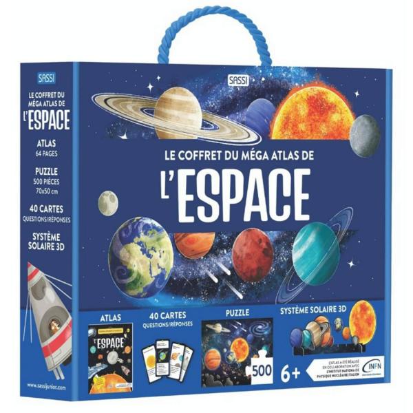 Coffret livre, puzzle 500 pièces et maquette 3D : Méga Atlas De L'Espace - Sassi-309821