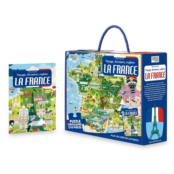 Coffret livre et puzzle 210 pièces : Voyage, découvre, explore : La France - Sassi-602857