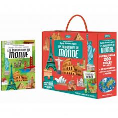 Coffret livre et puzzle 200 pièces : Voyage, Découvre, Explore : Les monuments du monde