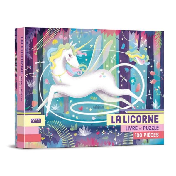 Puzzle 100 pièces avec livre : La licorne - Sassi-302792