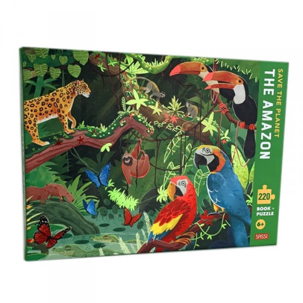 Coffret livre et puzzle 220 pièces : La Planète en danger : L'Amazonie - Sassi-304772