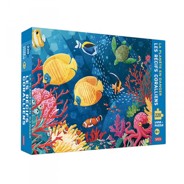 Coffret livre et puzzle 220 pièces : La Planète en danger : Le récif corallien - Sassi-304796