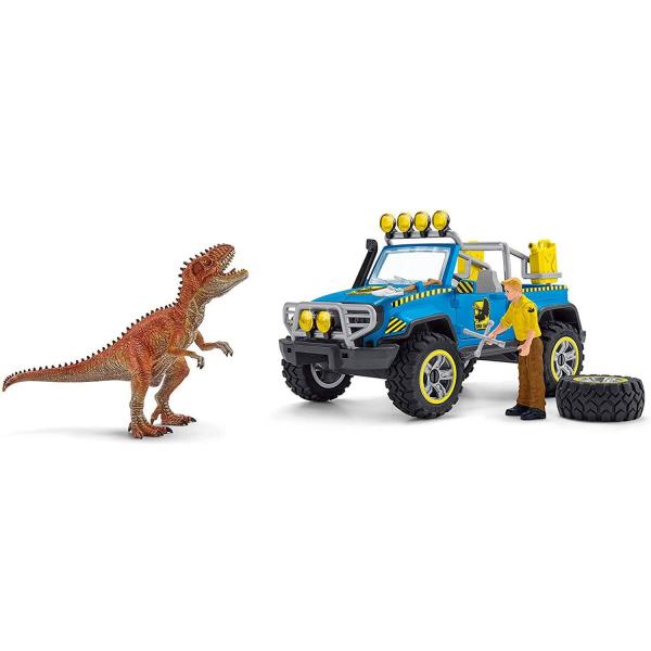 Figurine Dinosaurs : Voiture tout-terrain avec avant-poste Dino - Schleich-41464