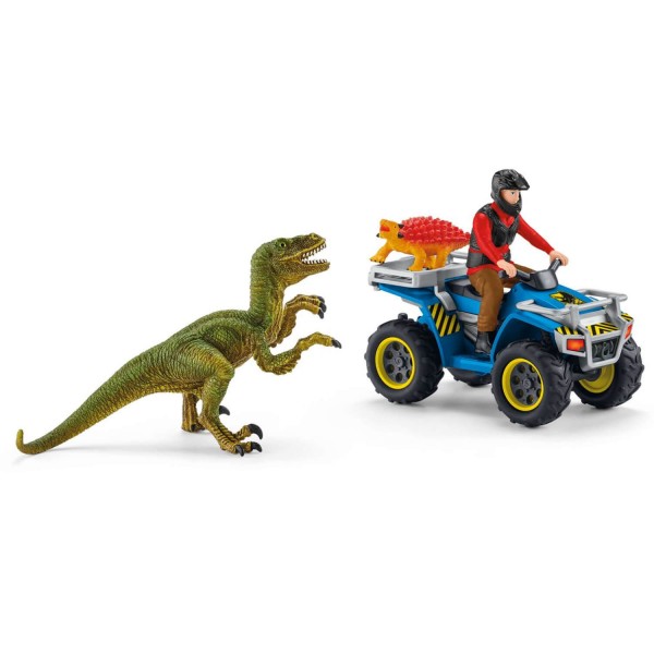 Set de jeu dinosaures :  Fuite sur quad face au vélociraptor - Schleich-41466