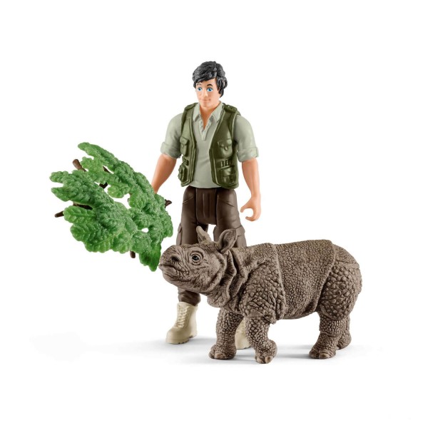 Figurines Wild Life : Ranger et rhinocéros - Schleich-42428