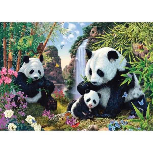 Puzzle 500 pièces : La famille panda à la cascade  - Schmidt-57380
