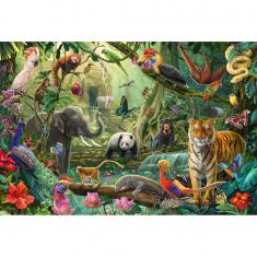 100-teiliges Puzzle: Bunte Tierwelt im Dschungel