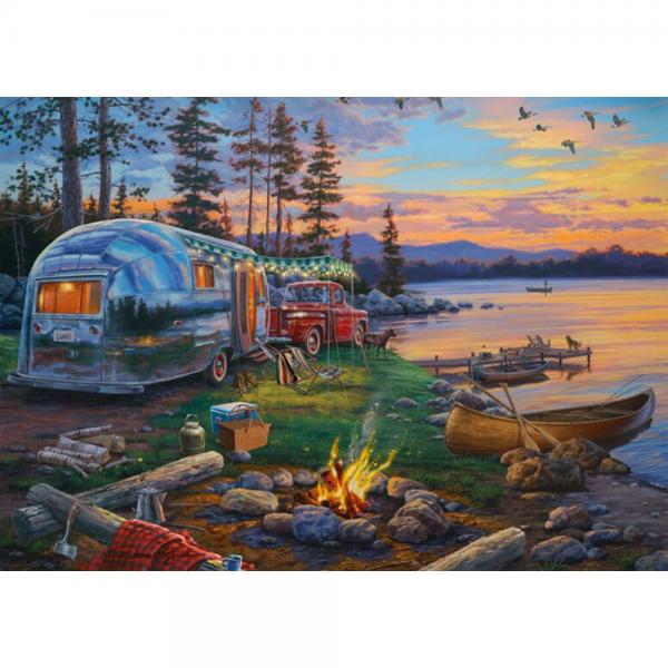 Puzzle 1000 pièces : Camping idylle au bord du lac  - Schmidt-58533
