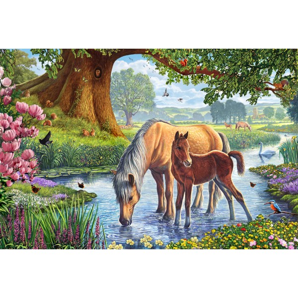 150 Teile Puzzle: Pferde im Bach - Schmidt-56161