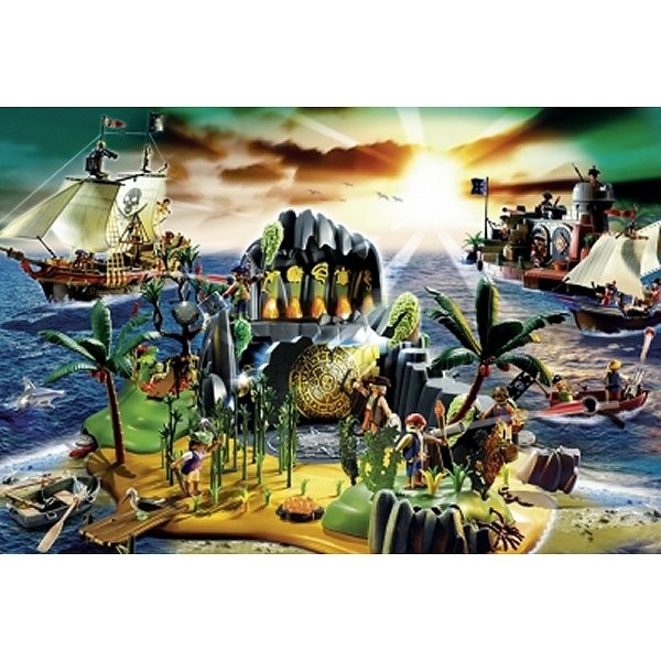 Puzzle 150 pièces - Playmobil : L'île des pirates avec pirate - Schmidt-56020