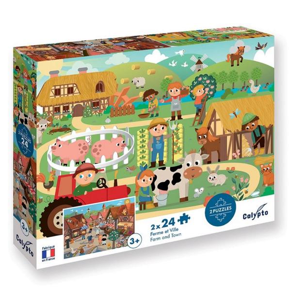 2 x 24 pieces Puzzles : Farm and Town - Sentosphere-7702