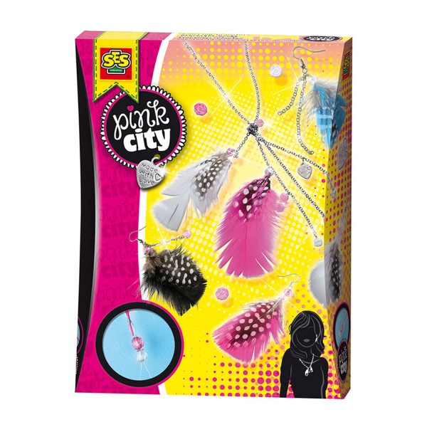 Kit de création : Collier et boucle d'oreilles en plume Pink City - SES Creative-14325