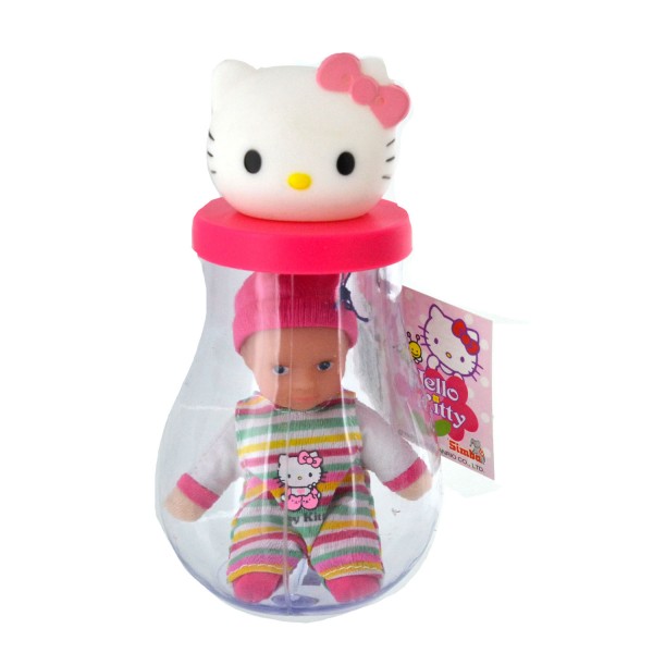 Poupée : Mini poupon pyjama à rayures dans bouteille Hello Kitty - Simba-5013363-4