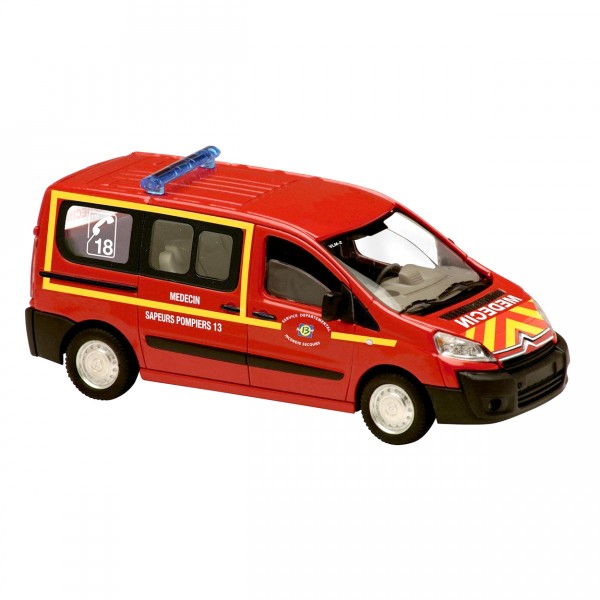 Modèle réduit en métal : Pompiers : Véhicule médicalisé Citroën Jumpy 2007 - Solido-451501444