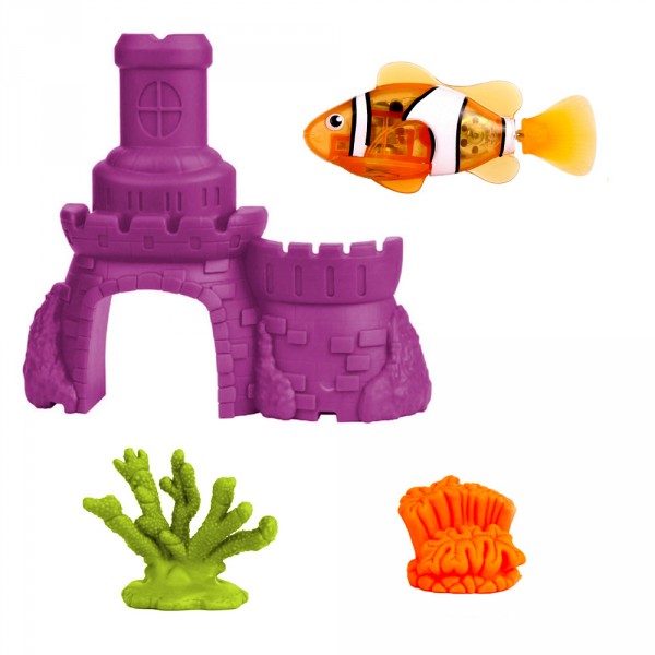 Jouet pour le bain : Robo fish avec château : Poisson clown et château violet - SplashToys-31319-1
