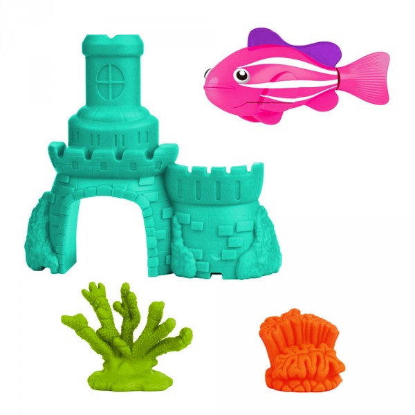 Jouet pour le bain : Robo fish avec château : Poisson rose et château bleu - SplashToys-31319-9