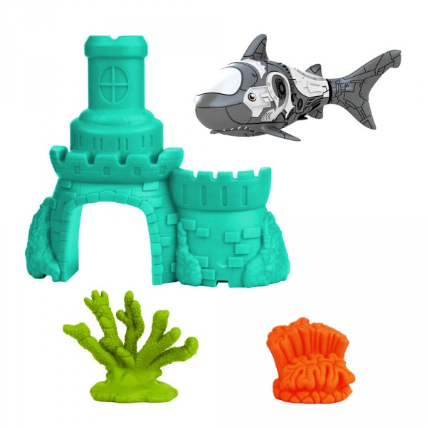 Jouet pour le bain : Robo fish avec château : Requin gris et château bleu - SplashToys-31319-7