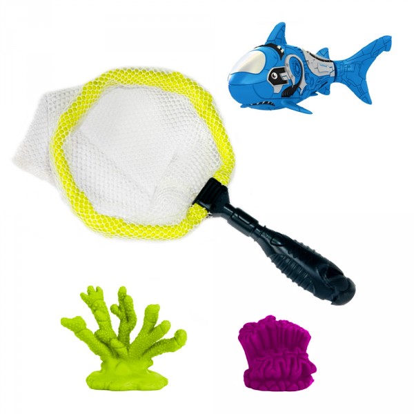 Jouet pour le bain : Robo fish avec épuisette : Requin bleu - SplashToys-31326-8-9