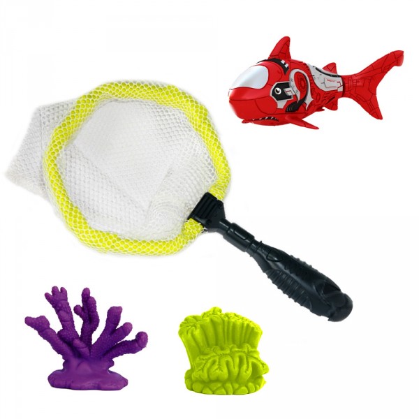 Jouet pour le bain : Robo fish avec épuisette : Requin rouge - SplashToys-31326-5-12