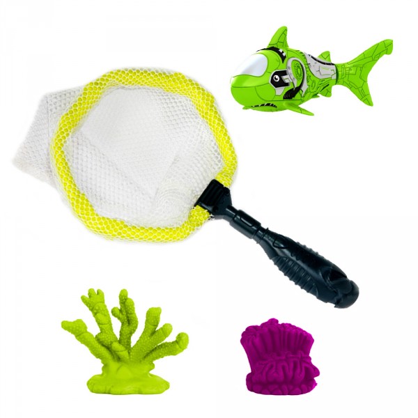 Jouet pour le bain : Robo fish avec épuisette : Requin vert - SplashToys-31326-6