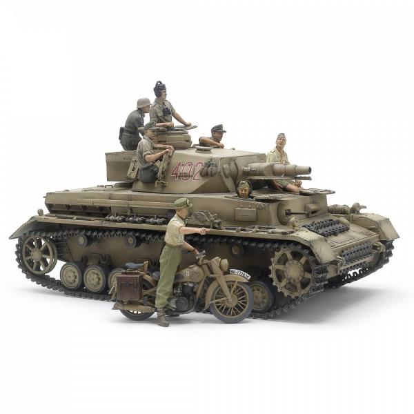 Maquette char : Panzerkampfwagen IV Ausf.F & motorcycle North Africa - Tamiya-25208
