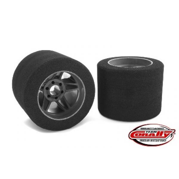 Team Corally - Attack foam tires - 1/8 Circuit - 35 shore - Rear - Carbon Flex rims (2) - C-14717-35