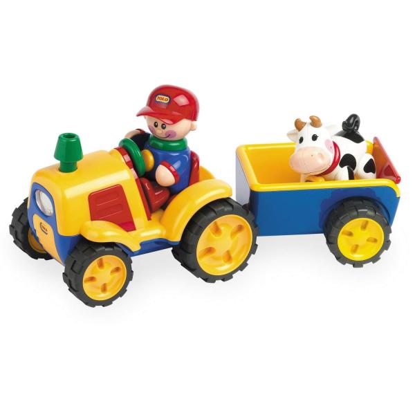 Set tracteur avec remorque, personnage et vache - Tolo-89746
