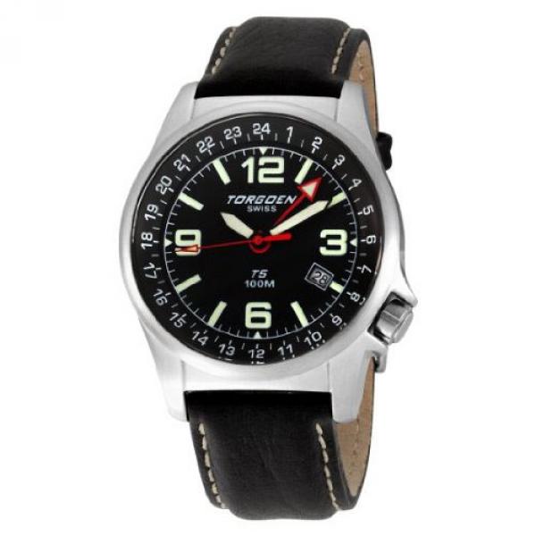 Torgoen - T05101 - Montre d'aviateur Homme - Quartz analogique - Bracelet en Cuir noir  - T05101