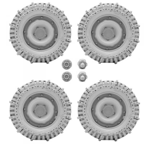 1/16 Kit WW II Willys Jeep wheels with tire chains - 2222000335