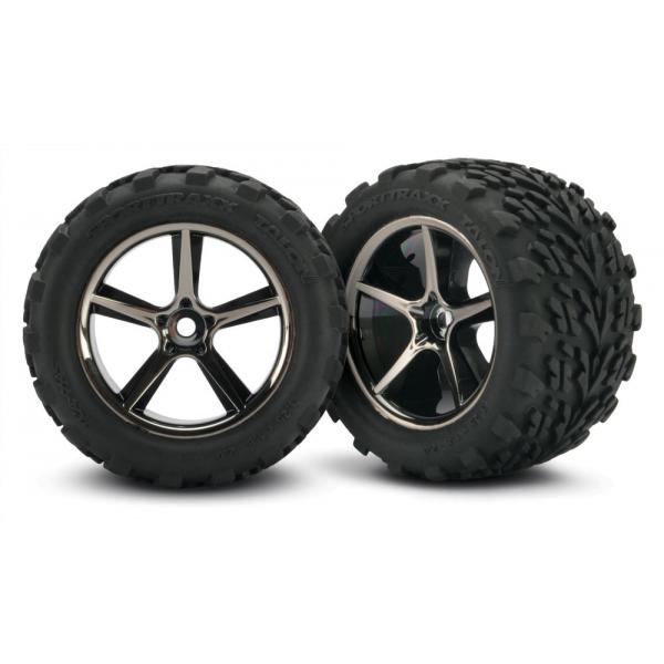 Tires and wheels, assembled, glued (Gemini black chrome wheels, Talon tires, foam inserts) (2) - TRX7174A