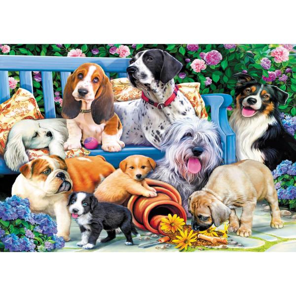 Puzzle mit 1000 Teilen: Hunde im Garten - Trefl-10556