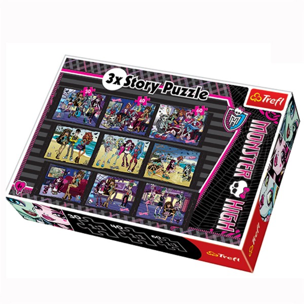 Puzzle 30 à 60 pièces : 3 puzzles Story : Monster High - Trefl-90308