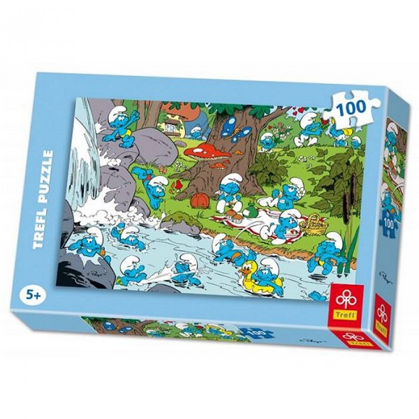 Puzzle 100 pièces - Les schtroumpfs : Au bord de la rivière - Trefl-16168