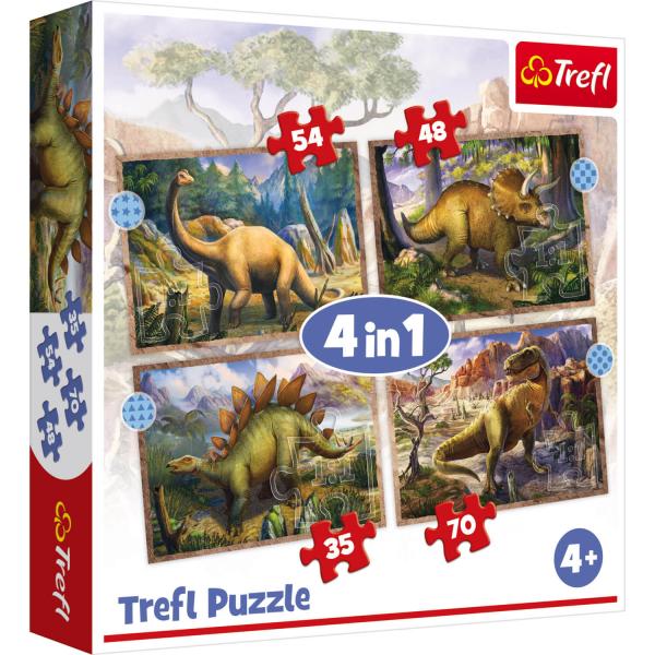 Puzzles of 35 to 70 pieces : 4 puzzles : Interesting dinosaurs - Trefl-34383