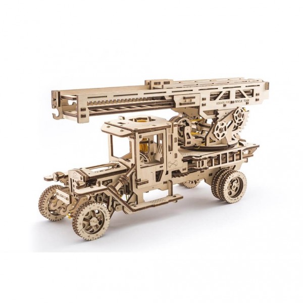 Maquette en bois : Camion pompier à échelle, modèle mécanique - Ugears-8412031