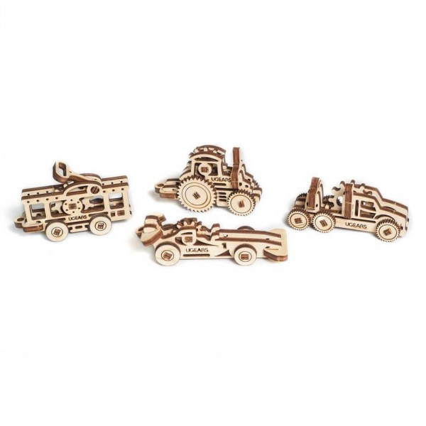 Maquettes en bois véhicules miniatures : Tramway, Tracteur, Voiture, Camion - Ugears-8412061